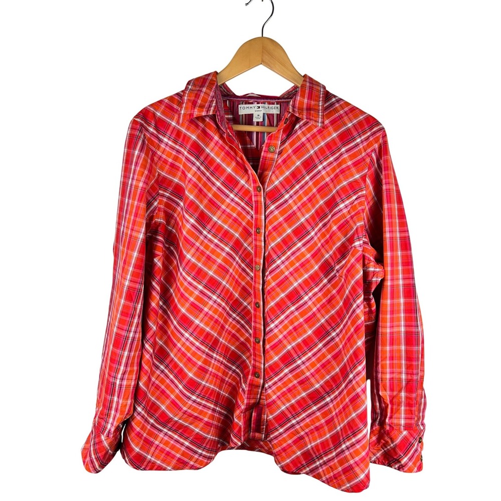 Tommy Hilfiger Red Orange Plaid Button‎ Down Shirt Size 18
